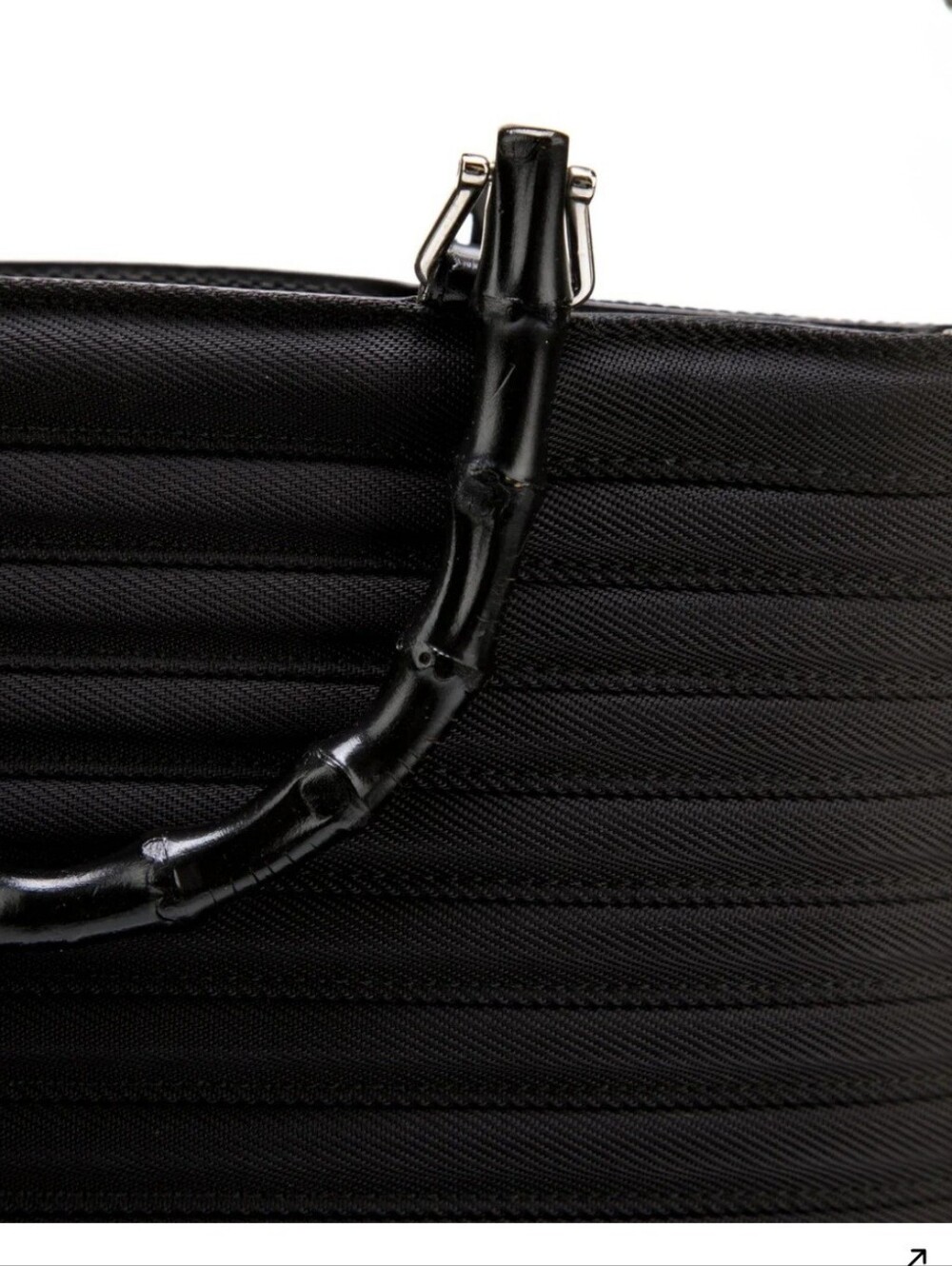 VINTAGE Gucci Black Ribbed Nylon Bamboo Handle Tote Bag - Tom Ford Era - Picture 2 of 6